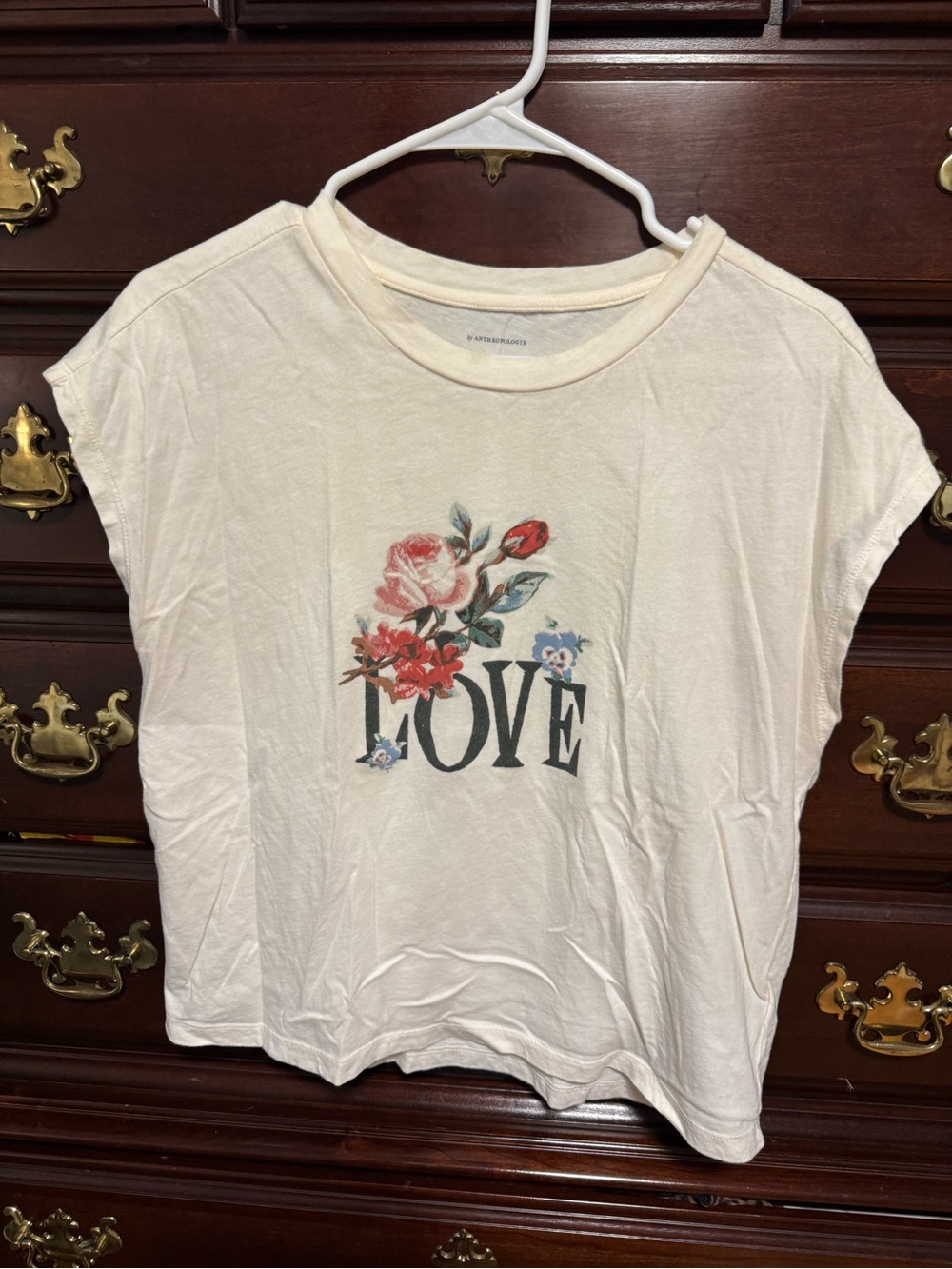 Anthropologie small Love Floral Graphic Tee - Cream Women's Top